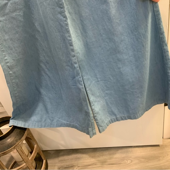 Small. Thin blue jean/ chambray jumpsuit. Embroidered top. - Picture 11 of 14